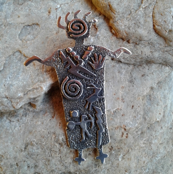 Sterling Silver NAVAJO SIGNED Petroglyph Art Pin/PENDANT